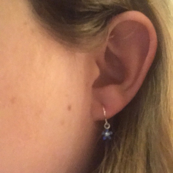 Blue Flower Dangling Earrings - Picture 2 of 2